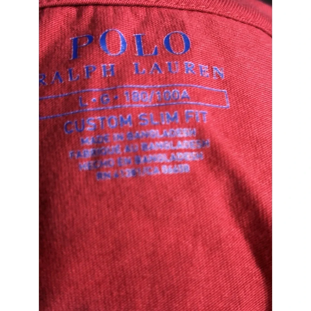 Polo Ralph Lauren Large Red Slim Fit Tee Blue Logo 46x28 Clean Short Sleeve